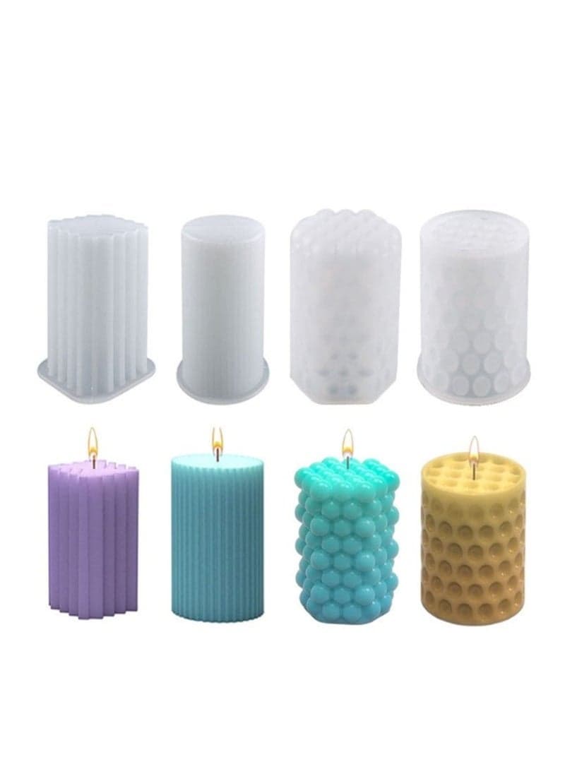 Cylinder Candle Molds, 4 PCS 3D Bubble Super Easy to Demold Pillar Silicone Molds for Making, Food Grade Mold DIY Handmade Soap, Candle, Cake Baking