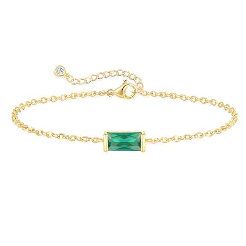 FUNEIA Birthstone Gold Bracelets for Women Non Tarnish Trendy Dainty 14K Gold Plated Bracelet Stack Stackable Blue Green May Emerald Friendship Bracelets Jewelry Gifts for Mom Best Friend