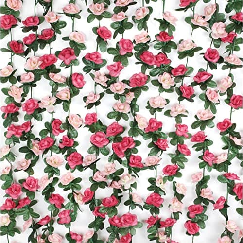 BLEUM CADE 2Pcs 16.4Ft Flower Garland Artificial Rose Vines for Bedroom, Cute Fake Hanging Flower Vines Floral Garland Decorations for Wedding Party Wall Room Decor Aesthetic