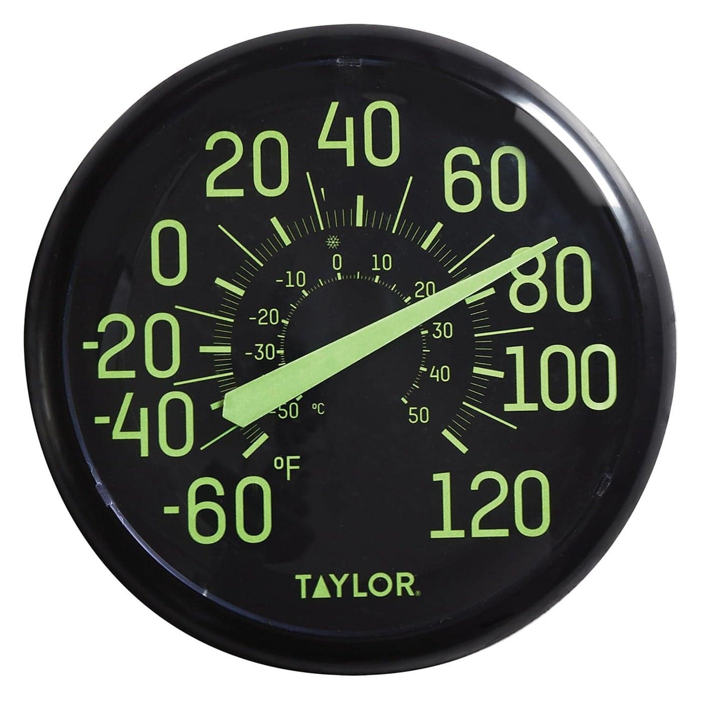 Taylor Glow in the Dark Wall Indoor Outdoor Thermometer Wireless Thermometer with Easy to Read Numbers for Patio Pool and Indoor Areas 1325inch Black