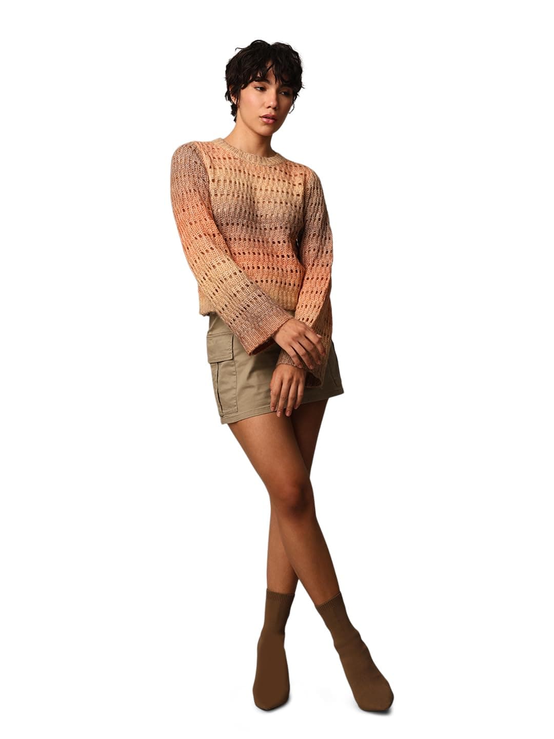 ONLY Women Regular Fit Beige Pullover Sweater