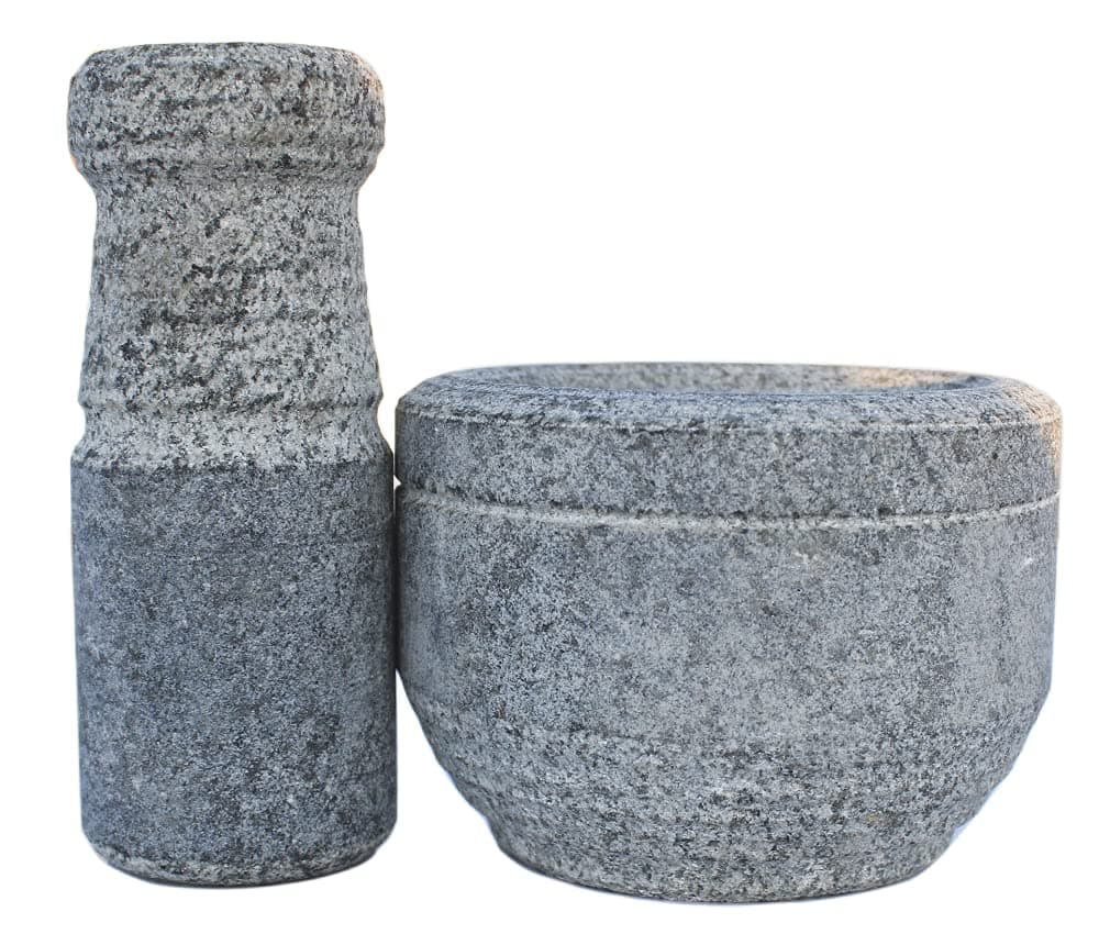 MYNAKSHA Mortar and Pestle Set Stone for Spices, Okhli Masher, Khalbatta, Kharal, Mixer, Natural & Traditional Grinder and Musal, Well Design for Kitchen (Grey) (small 3.6 inch)