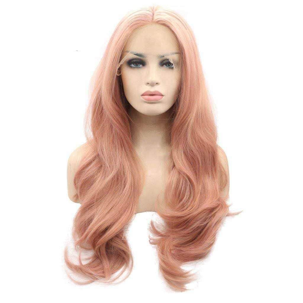 xiweiya Mixed Pastel Pink Lace Front Wigs Long Wavy Peach Pink Mermaid Synthetic Lace Front Wig Golden Pink 13 3 Lace Wigs Heat Resistant Fiber Wig 150 Density Hair For Women 24inch