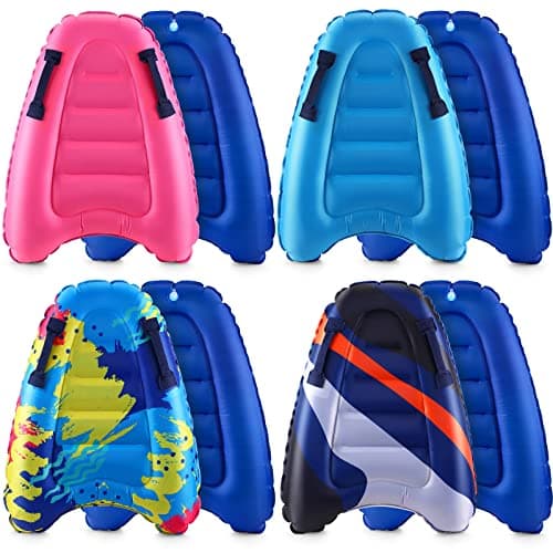 4 Pieces Inflatable Surf Body Boards with Handles Beach Floating Surfboard Lightweight Portable Bodyboard Water Sport Pool Inflatable Surfboard for Adult Summer Beach Surfing Swimming 4 Styles