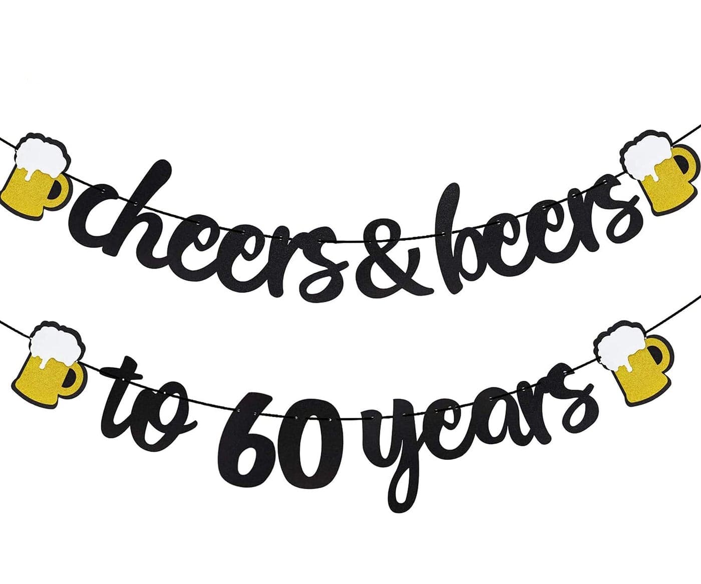 Festiko®Cheers & Beers to 60 Years Black Glitter Banner for 60th Birthday Wedding Aniversary Party Supplies Decorations