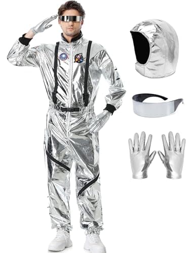 Lydoesy Astronaut Costume Adult Silver Spaceman Suit for Men Women Halloween Pretend Role Play