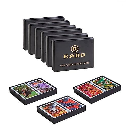 RADO Switzerland Premium Plastic Playing Cards (Pack Of 12) - 6 Sets Of Twin Packs, Bridge Size, Multicolor Cards Packed In A Two Piece Container, Cards For All Ages Used For Card Games, Poker&Rummy