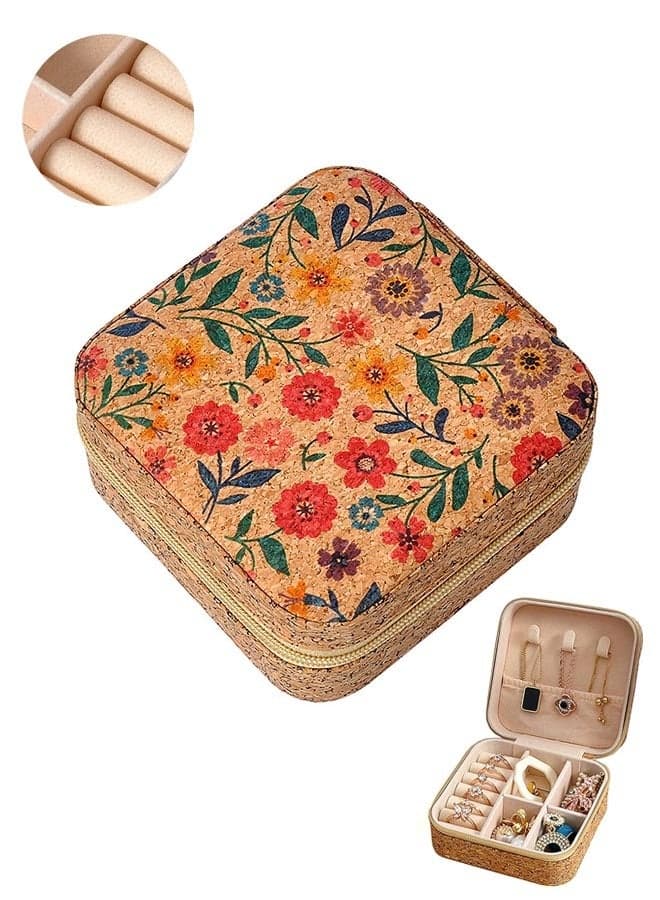 Small Travel Jewelry Organizer Box, Mini Jewellery Gift Case for Women to Organize Rings, Necklaces, Earrings (Small Floral)