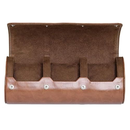 ROTHWELL Watch Roll Travel Case for 3 Watches | Tough Portable Protection, Fits All Wrist Watch & Smart Watches Up to 50mm (Tan/Brown)