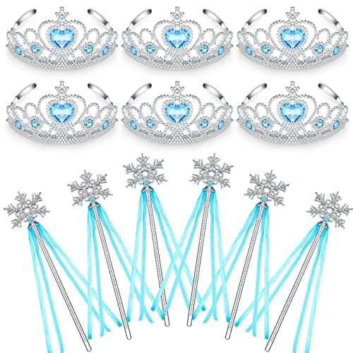 Chalyna 12 Pcs Princess Crowns Tiara Wand for Little Girl Silver Heart Jewel Plastic Tiara Winter Gift for BirthdayBlueSnowflake Style