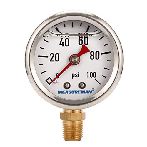 MEASUREMAN 112 Dial Size 304 Stainless Steel case Liquid Filled Fuel Pressure Gauge 0100Psi 323 18 NPT Center Back Mount