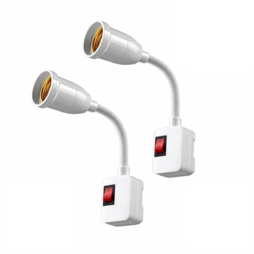 2-Pack E26/E27 Socket Extension with On/Off Switch, 360° Fully Flexible Neck Plug-in Light Socket Adapter, No Wiring Needed,Flame Retardant PC,for Bedroom,Night Light,Garage,Closet,and Bulb Camera