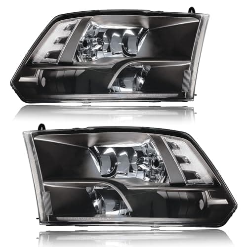 Fullux Headlights fit 09-18 Dodge Ram 1500/10-18 Dodge Ram 2500 3500 4500 5500 (Only Fit Factory Quad Style Halogen Headlamp) Black Housing Clear Reflector