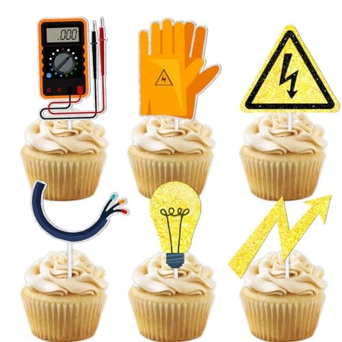 18pcs Gold Glitter Tools Dessert Cupcake Topper Power Electrician Lineman Theme Decor Supplies Boy Man Happy Birthday Party Decorations