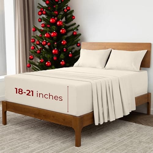 Mellanni Extra Deep Queen Sheets 4 PC Iconic Collection Bedding Hotel Luxury Ultra Soft Cooling Bed Sheets Wrinkle Fade Stain Resistant Queen Golden Ivory