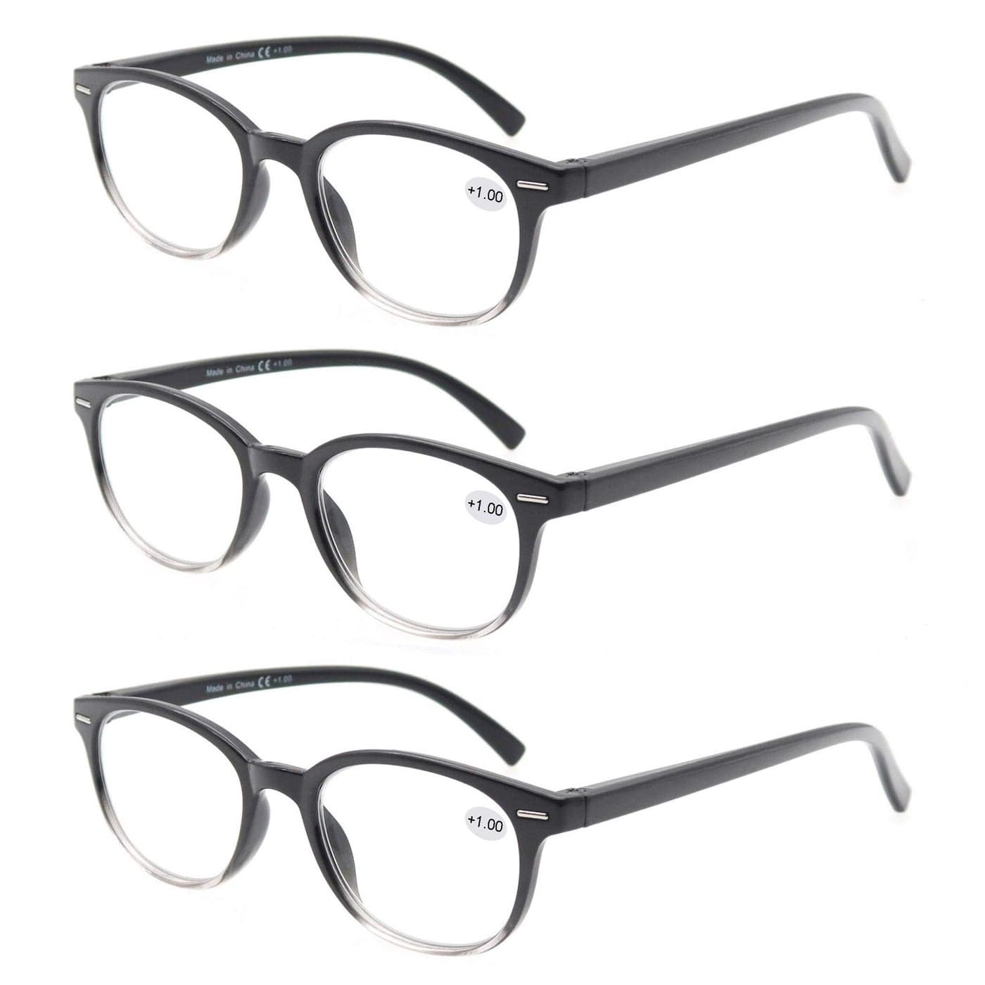 Reading Glasses 175 Women 3 Pack Spring Hinge Fashion Round Stylish for Reading with Pouch
