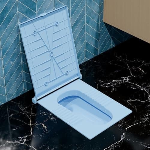 LUXART Indian Square Toilet Cover 56L x 42W | Blue 21 Inch Orissa Pan Toilet Seat Cover | PP Commode Seat Cover | Lid for Indian Commodes with Easy Installation Kit