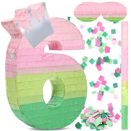 Arrowbash Number 6 Piata Pink and Green Birthday Decorations Witch Themed Party Favor with Stick Blindfold and Confetti Your Birth Day Gift for Kids Girls Boys 159 x 11 x 27