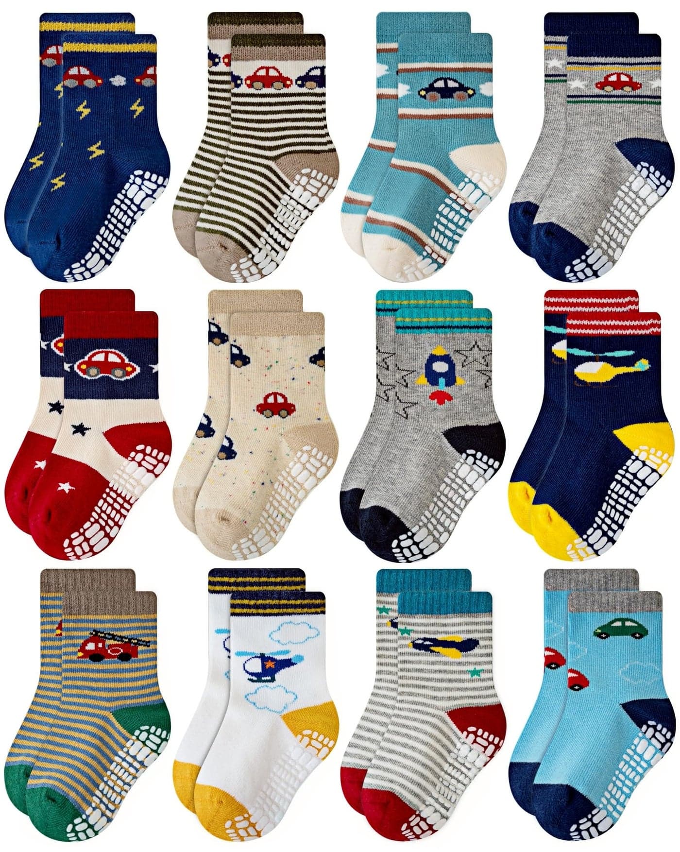 RATIVE Non Skid Anti Slip Slipper Cotton Crew Dress Socks With Grips for Baby Toddlers Kids Boys 06 Months 12pairsRB71112