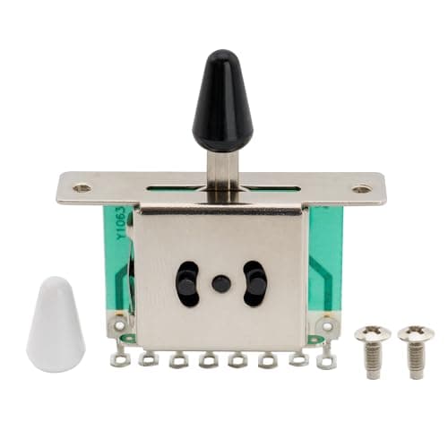 Musiclily Metric 5 Way Guitar Pickup Selector Switch for Stratocaster and Telecaster, Black and White Tips