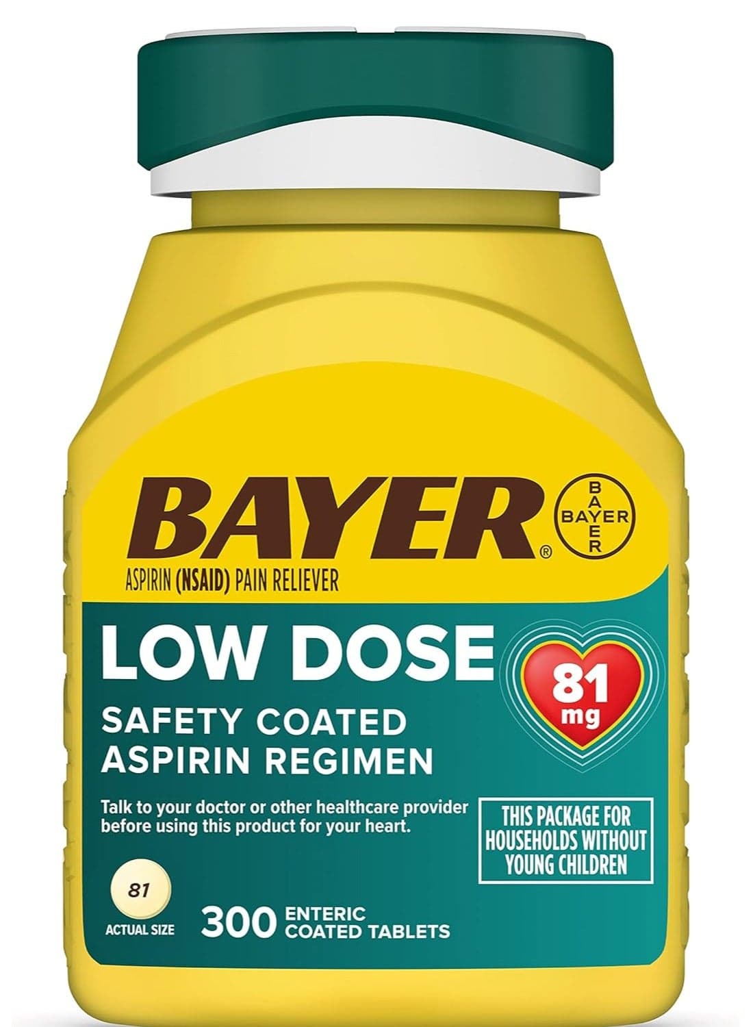 Safety Coated Aspirin Regimen, Low Dose, 81 mg, 300 Enteric Coated Tablets