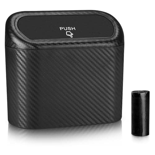 Accmor Car Trash Can with Lid Mini Vehicle Trash Bin Portable Car Dustbin Garbage Organizer Holder with One Roll Trash Bag Small Hanging Leakproof Auto Storage Bag Container Carbon Fiber