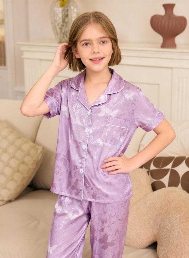 Girls Butterfly Print Pocket Detail Shirt And Pyjama Set
