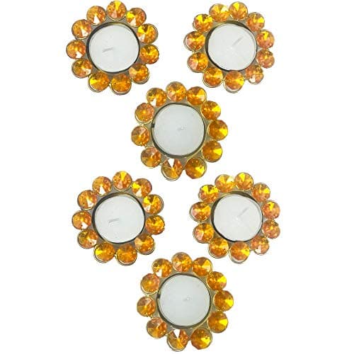 Evisha 6 pcs Yellow Stone Tea Light Candle Holders