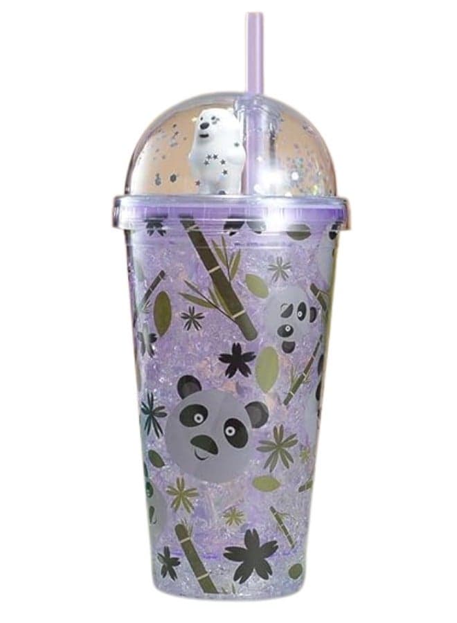 Twisoo Panda Tumbler with Lid and Straw – Double Layer Insulated, BPA Free (Purple, 450ml)