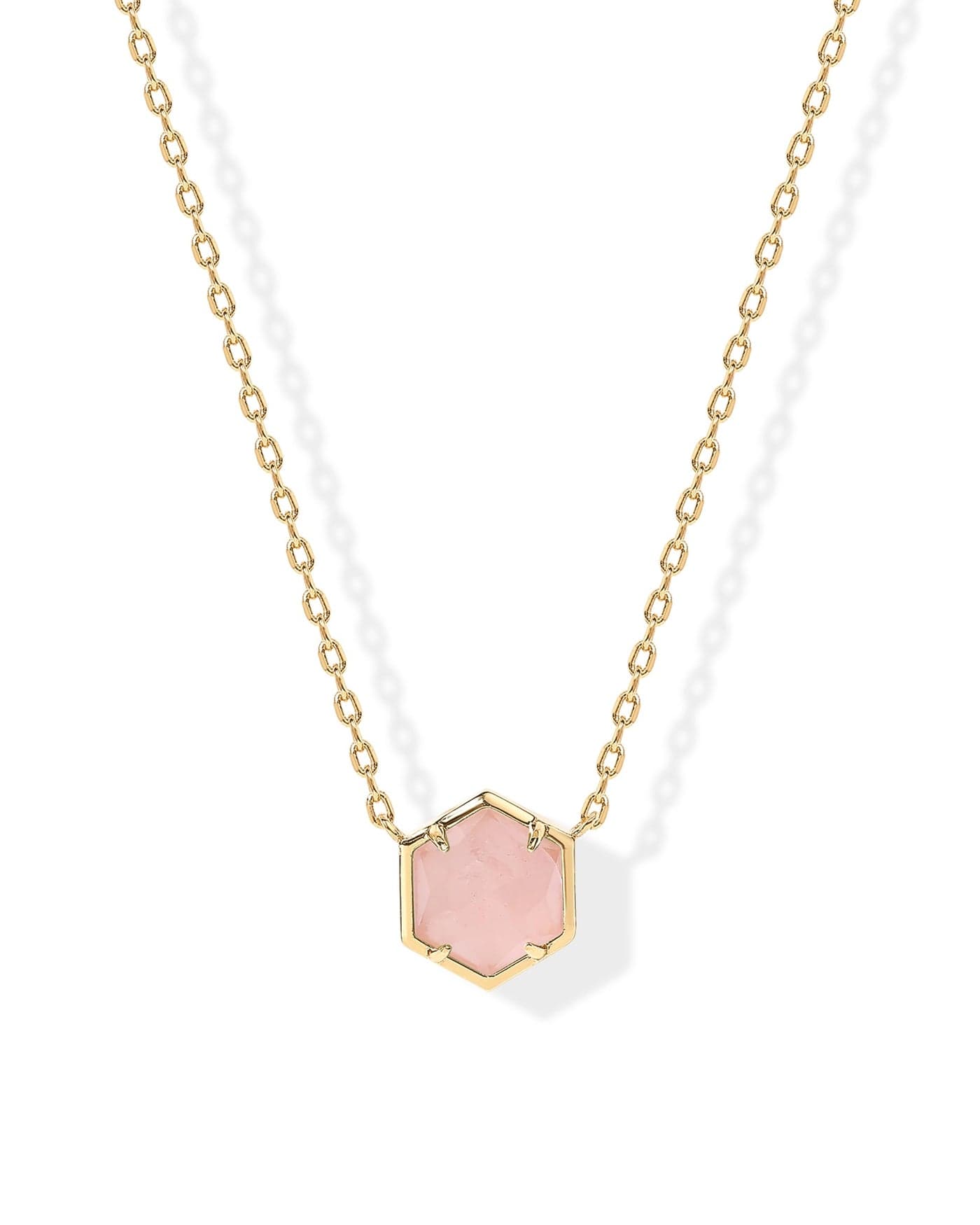 PAVOI 14K Yellow Gold Plated Rose Quartz Gemstone Pendant Necklace | Gemstone Dainty Chain Necklaces for Women