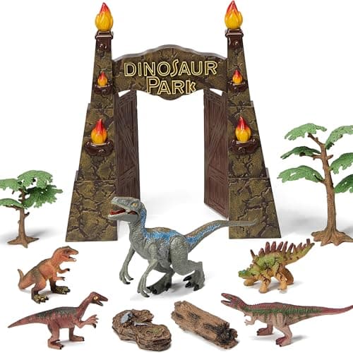 EKU EASYKU Large Realistic Dinosaur Park Gate Jurassic Dinosaur Toys for Kids 35 57 Dino Toys Velociraptor Play Set for Kids Toddler Boys Girls