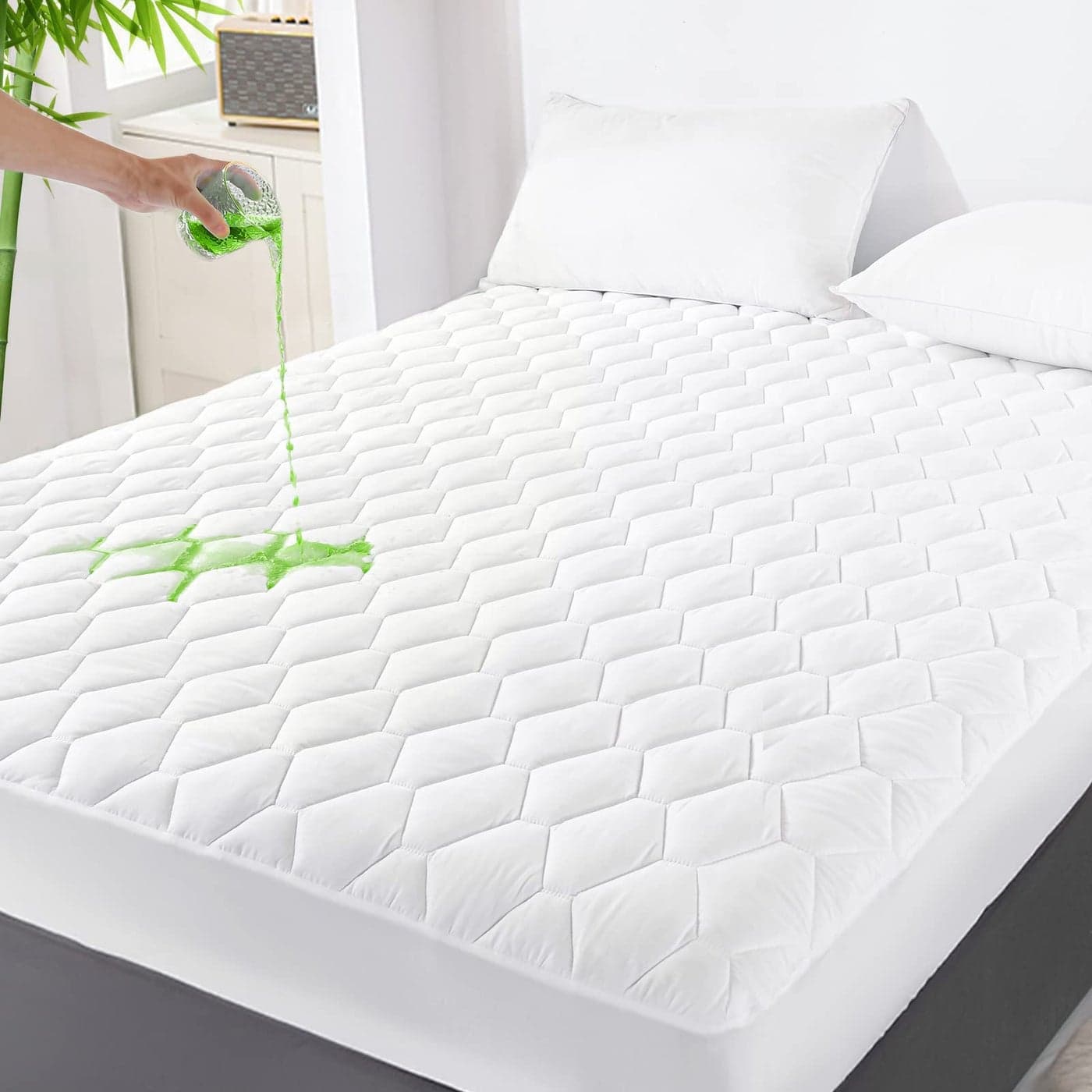 GRT Twin Mattress Protector Waterproof Rayon from Bamboo Cooling Quilted Fitted Mattress Pad Noiseless Waterproof Mattress Cover fits up to 18 Deep Dust Proof White