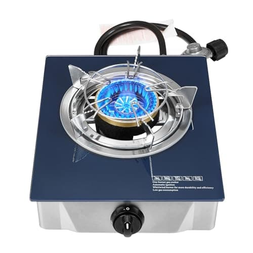 Dr.Camp Propane Gas Stove 12000 BTU Single Burner Glass Top Outdoor Camping Stove with CSA Listed Regulator and Gas Hose