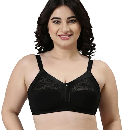 Enamor A014 Super Contouring M-Frame Full Support Bra - Supima Cotton, Non-Padded, Wirefree & Full Coverage Black