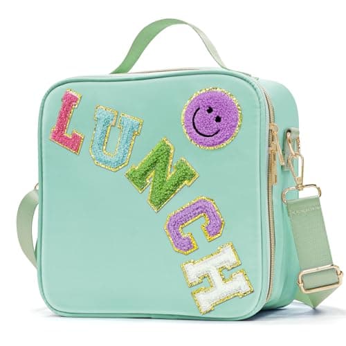 LOKFAR Insulated Lunch Bag Women Lunch Box Kids for Teen Girls Boys, Cute Preppy Lunch Boxes With Adjustable Shoulder Strap, Waterproof Nylon Lunchbox Lunch Bags for School Work Picnic (Green)