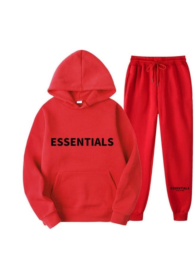 ESSENTIALS Unisex Hooded Sweatshirt Set - Loose Fit Casual Sweatshirt & Sweatpants with Letter Print