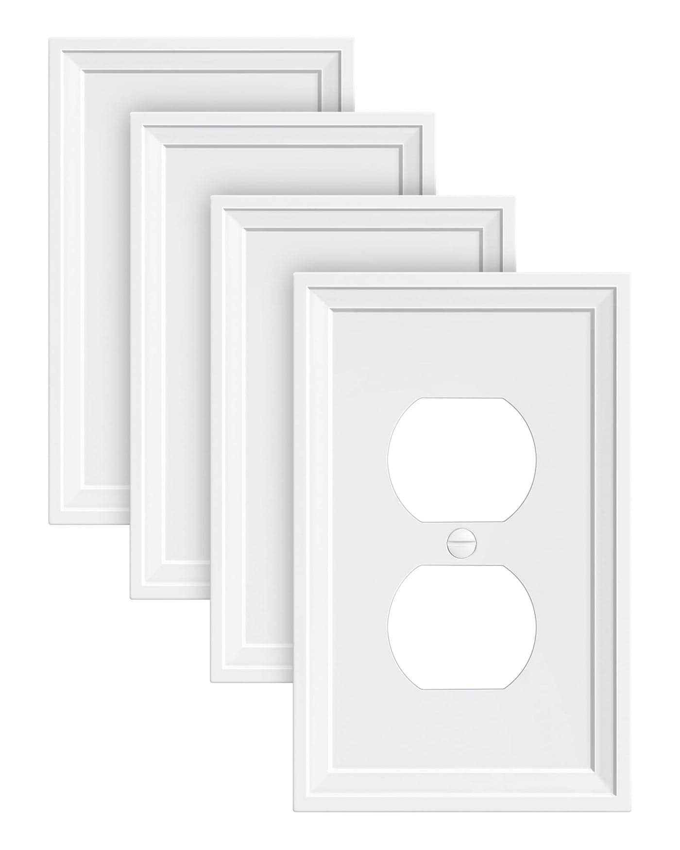TREEWELL 4-Pack Duplex Outlet Cover, Natural Bamboo Fiber Switch Plates and Outlet Covers, White Decorative Wall Plates for Electrical Outlets, 1 Gang Receptacle Cover, Corrosion Resistant