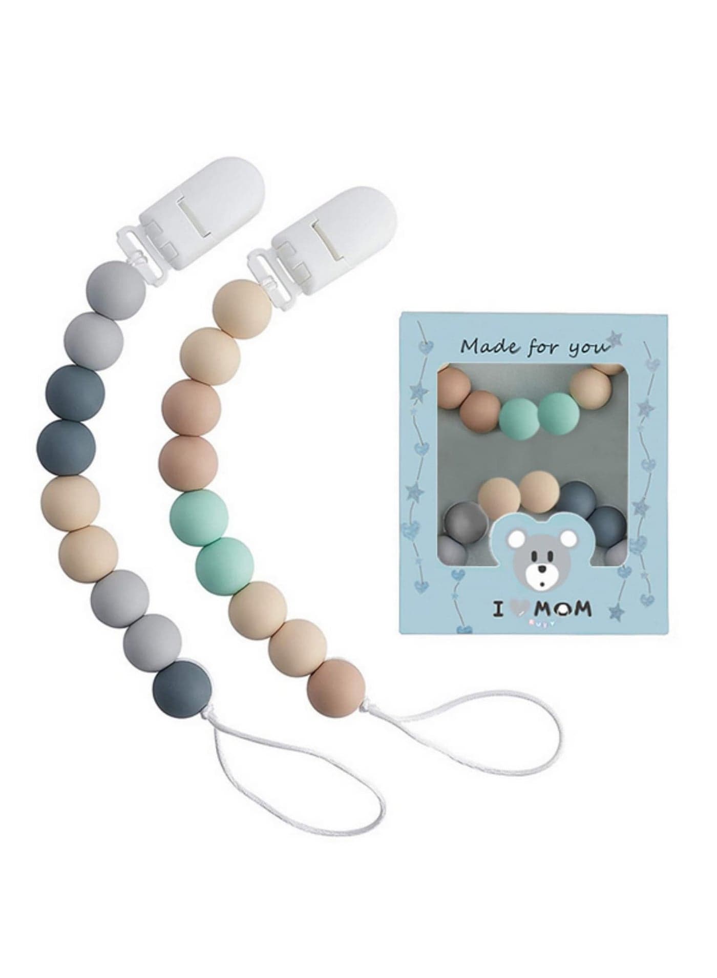 2Pcs Pacifier Clips Chain Silicone Bead BPA Free Dummy Clip Holder Soother Chain Holder For Nipples Toddler Toy Baby Shower Gift (A)