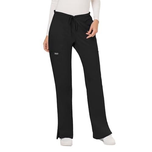 Cherokee Scrubs for Women Mid Rise Moderate Flare Drawstring Pant with 5 Pockets, Ultra Soft & Breathable Fabric - WW120 Plus Size - WW120, 2XL, Black
