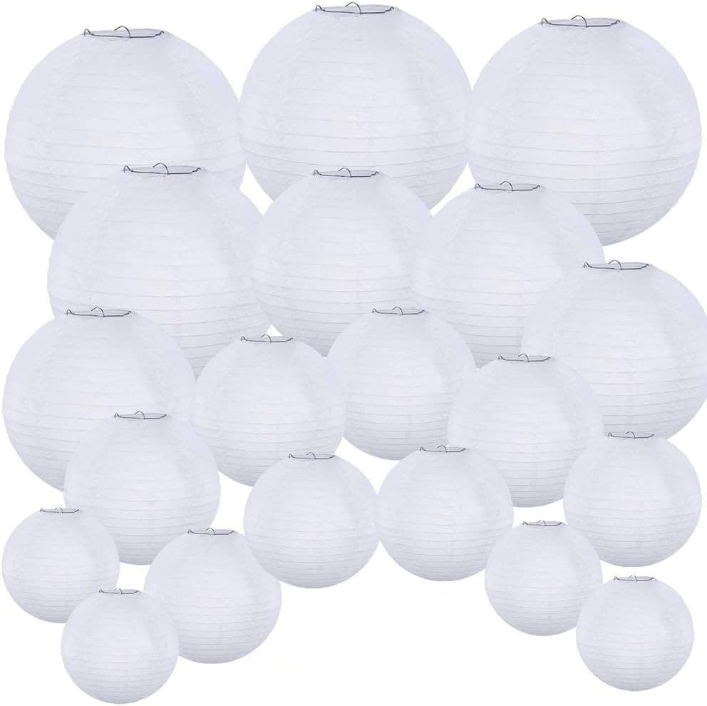 Supla 20 Pack Chinese White Paper Lantern Hanging Paper Lanterns White Round Paper Lanterns 4 6 8 10 12 White Hanging Lanterns Wedding Party Decorations
