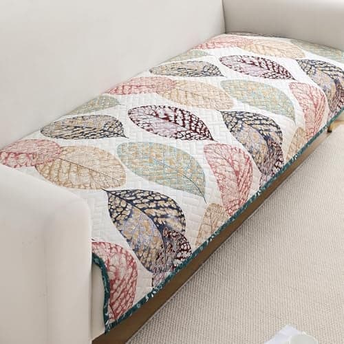 HOKIPO 'HomeHues Series' Printed Quilted Sofa Cover Mats for 1/2/3 Seater Sofa and L Shape. Make Your Own Sofa Cover Set, Mat Length 90(D) x 220(L) cm, Multicolor Linden Leaf (IN-816-D7)