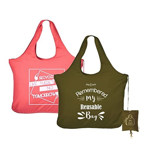 IVILLAGE Unisex Foldable Reusable Polyester Bags for Shopping, Stylish Designer Tote & Shopper Shoulder Bag, Lightweight, & Eco Friendly Handbag with 12Kg Capacity, Pink & Green