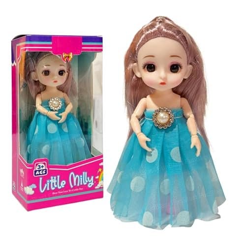 FunBlast Princess Doll for Girls – 16 Cm Beautiful Doll with Pretty Dress, Movable Joints & Stylish Hair, Birthday Gift Toy for Girl, Pretend Play Toy for 3+ Years Girls (BlueRandom)