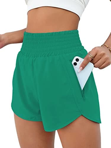 BMJL Women's Athletic Shorts High Waisted Running Short Pocket 2.5" Sporty Shorts Gym Elastic Workout Shorts(S,Green09)