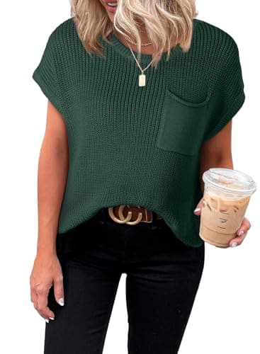Dokotoo Womens Fashion Juniors Fall Summer Shirts and Blouses for Women 2025 Trendy Pullover Sweaters T-Shirts Cap Sleeve Tunic Tops Loose Tee Shirts Green Medium