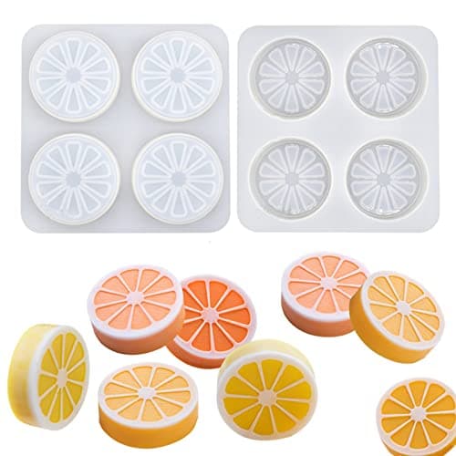 DDlife 2 Pcs 4 Cavity Lemon Slice Silicone Molds Orange Slice Silicone Molds for Handmade SoapCake Decorating DIY Fondant Candy Making Chocolate Pudding Mousse Cupcake Topper Birthday Party Moulds