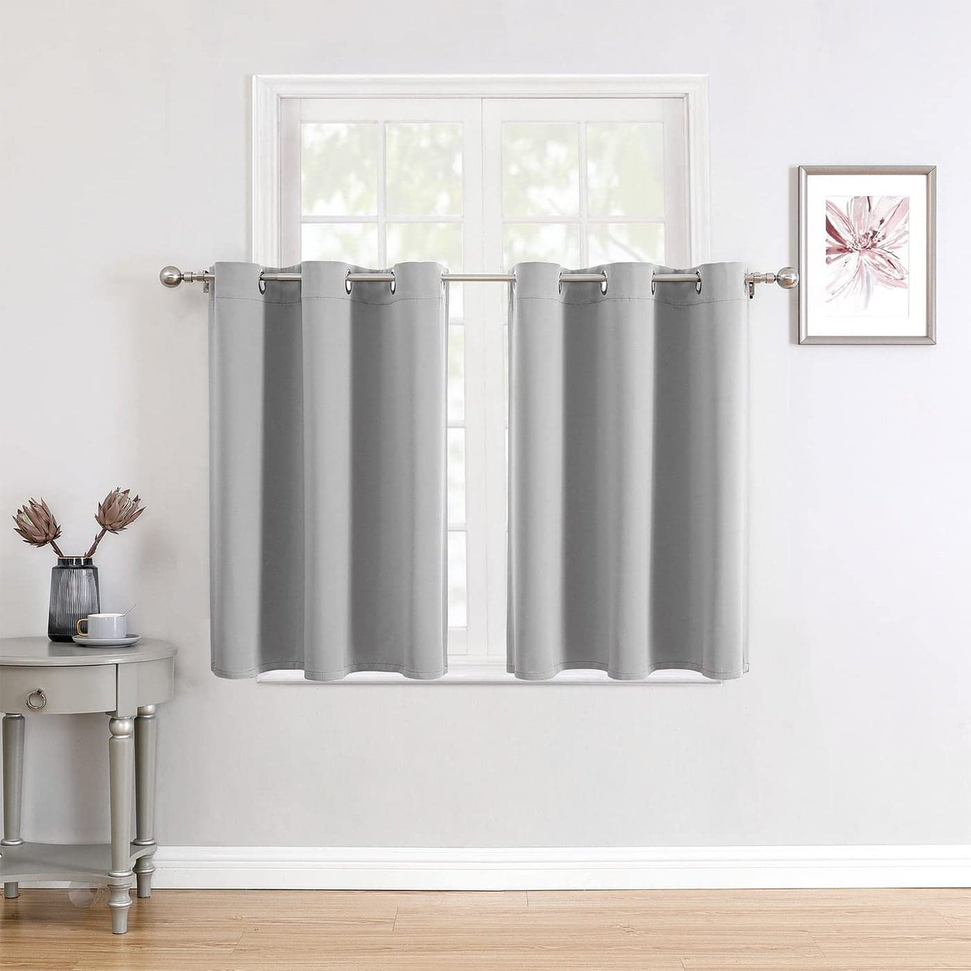 ChrisDowa Small Window Curtains for Kitchen and Bedroom Grommet Short Thermal Insulated Room Darkening Curtains 2 Panels Light Grey 42 x 36 Inch