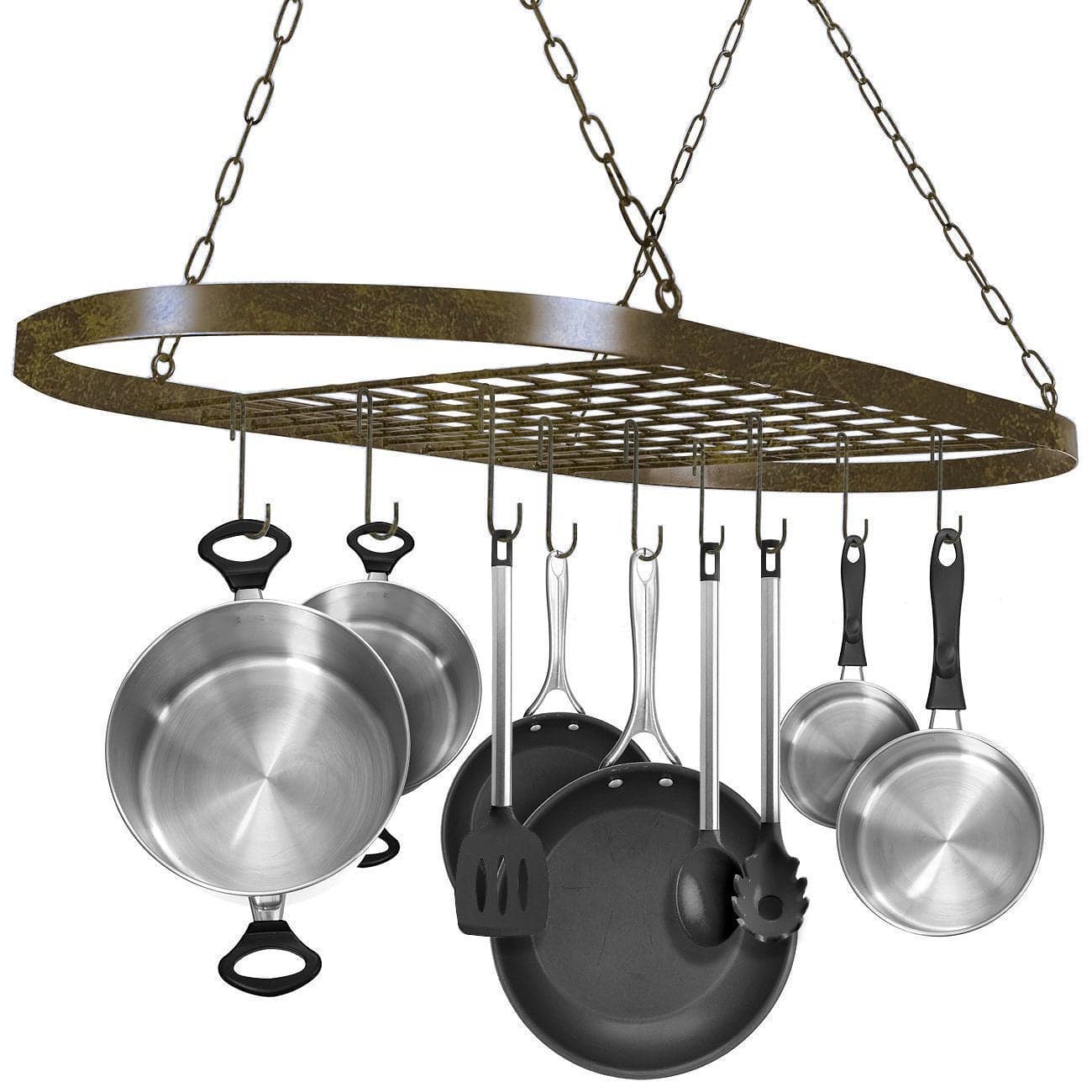 Sorbus Pot and Pan Rack for Ceiling with Hooks Decorative Oval Mounted Storage Rack MultiPurpose Organizer for Home Restaurant Kitchen Cookware Utensils Books Household Rustic