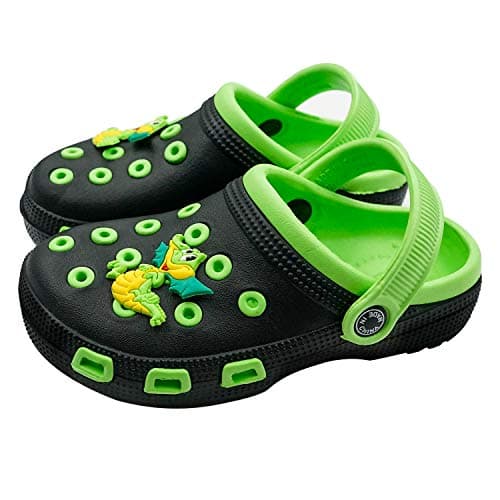 Namektch Toddler Little Kids Clogs Slippers Sandals, Non-Slip Girls Boys Clogs Slide Lightweight Garden Shoes Slip-on Beach Pool Shower Slippers Black/Green