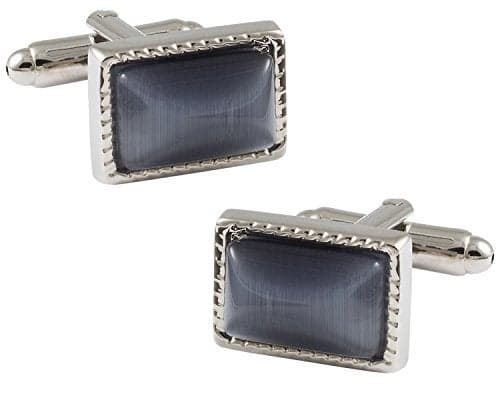 Cuff-Daddy Unforgettable Charcoal Gray Catseye-Style Cufflinks Framed Silver-Tone with Presentation Box
